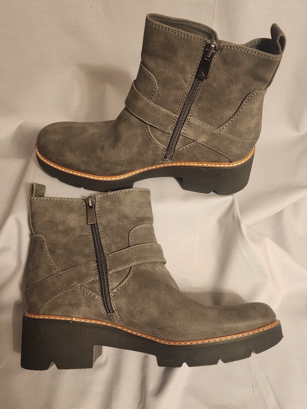 Naturalizer Grey Suede-Look Ankle Booties with Side Zip